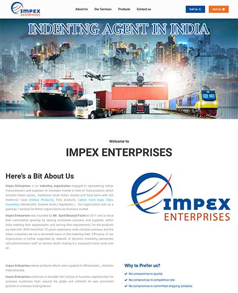 Impex Enterprises Website Design Screenshot