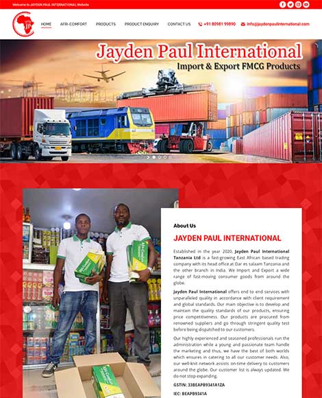 Jayden Paul International Website design screenshot