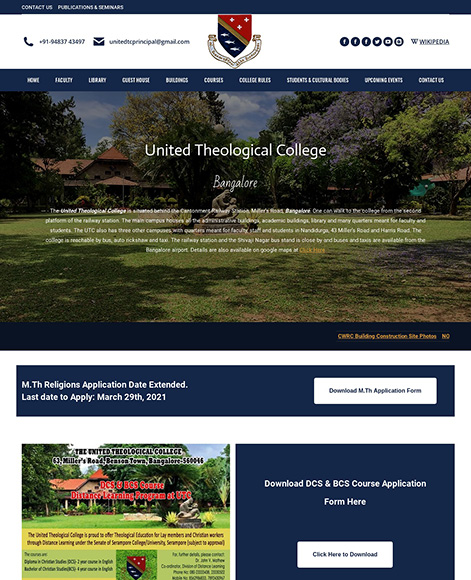 United theological College website design screenshot