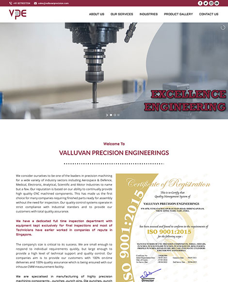 Valluvan Precision Website Design Screenshot